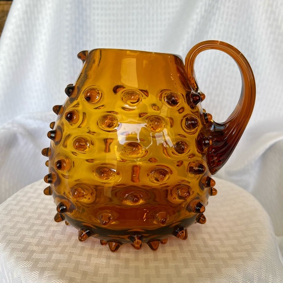 MCM Fenton Hobnail Amber Glass Pitcher Hand Blown and Formed with Ground Pontils - Picture 2 of 11